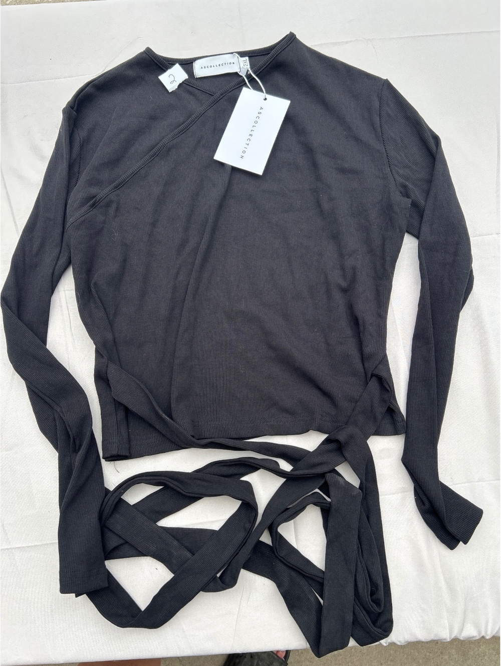 ASCOLLECTION Women's Black Long Sleeve Wrap Top Size 2XL